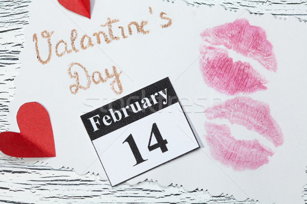 Stockfoto: 14 · valentijnsdag · hart · Rood · papier · kalender