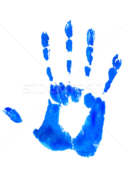 Menschlichen Hand Hand drucken blau Farbe weiß Stock foto © IvicaNS