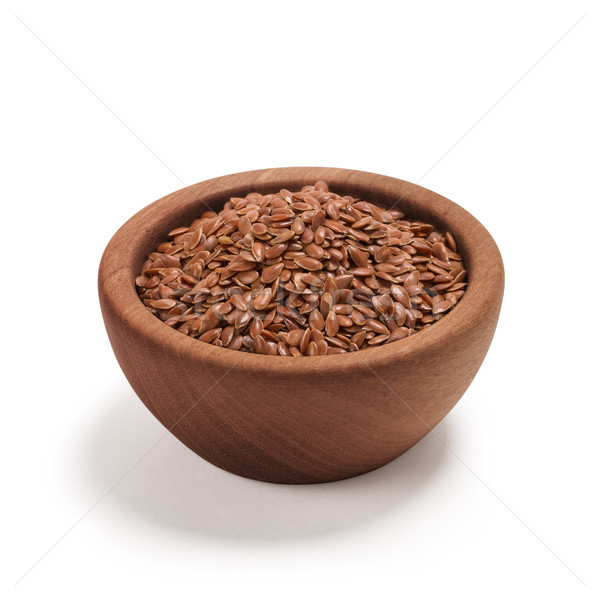 Stock photo: Flax seeds, Linseed, Lin seeds close-up brown flax seed or linseed in a wooden bowl, isolated on whi