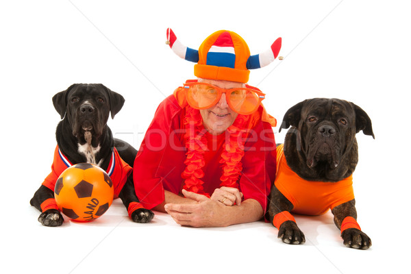 Férfi kutyák holland futball fektet színek Stock fotó © ivonnewierink