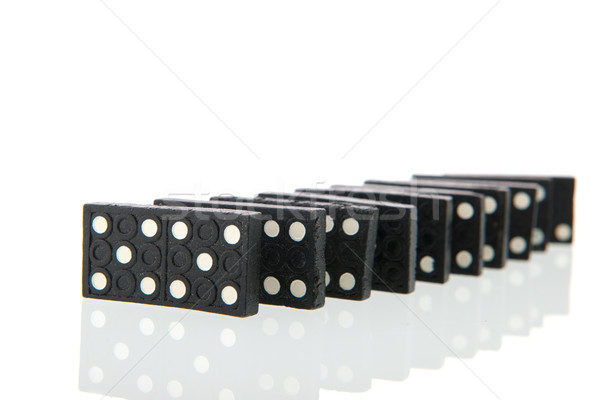 [[stock_photo]]: Domino · cartes · rangée · isolé · blanche · noir