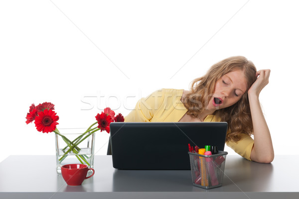 Slapen kantoor jonge vrouw bloemen werk haren Stockfoto © ivonnewierink