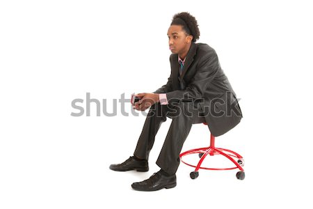 Foto stock: Negro · hombre · de · negocios · teléfono · móvil · jóvenes · sesión · estudio