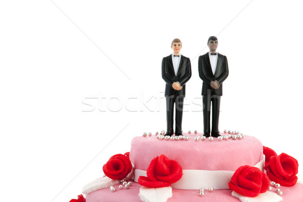 Stockfoto: Bruidstaart · homo · paar · roze · rode · rozen · top