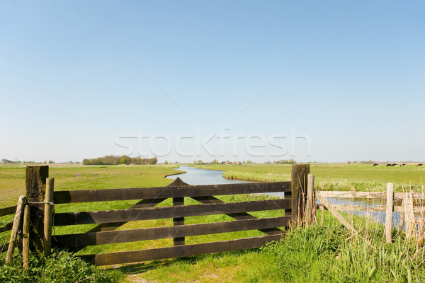 Ackerland Zaun Wiesen Wasser Natur Stock foto © ivonnewierink