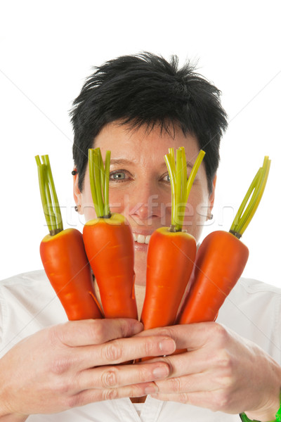 женщину морковь портрет продовольствие фон черный Сток-фото © ivonnewierink