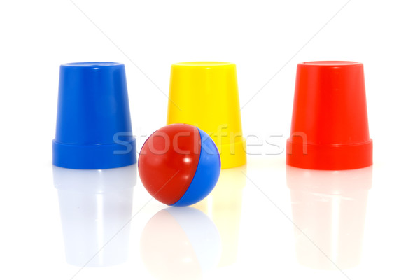 Foto stock: Truque · de · mágica · azul · bola · amarelo · jogos · de · azar