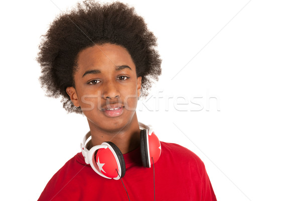 Dinleme müzik modern genç siyah erkek Stok fotoğraf © ivonnewierink