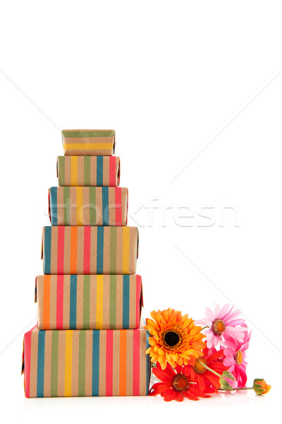 Colorful wrapped presents and flowers Stock photo © ivonnewierink