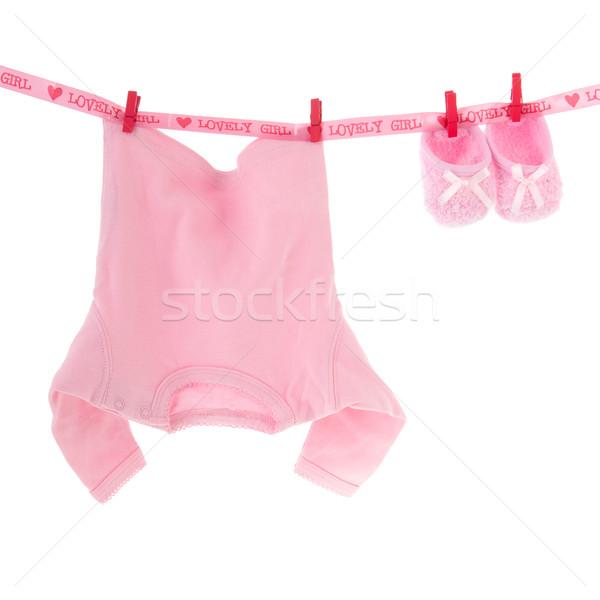 újszülött kislány ruházat szalag rózsaszín akasztás Stock fotó © ivonnewierink