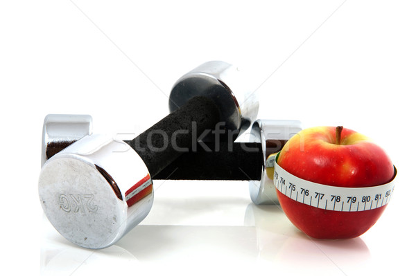 Foto stock: Maçã · maçã · vermelha · fita · métrica · comida · fitness · verde