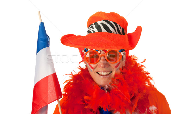 голландский женщину флаг Футбол вентилятор оранжевый Сток-фото © ivonnewierink