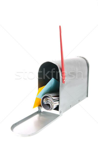 Briefkasten post voll Metall isoliert weiß Stock foto © ivonnewierink