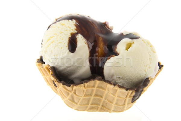 Stock photo: Cup vanilla ice with chocolate sauce