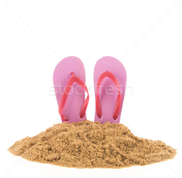 Foto stock: Rosa · praia · areia · fundo · sapatos