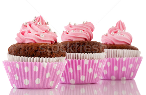 Stock fotó: Három · csokoládé · minitorták · rózsaszín · vaj · cukormáz