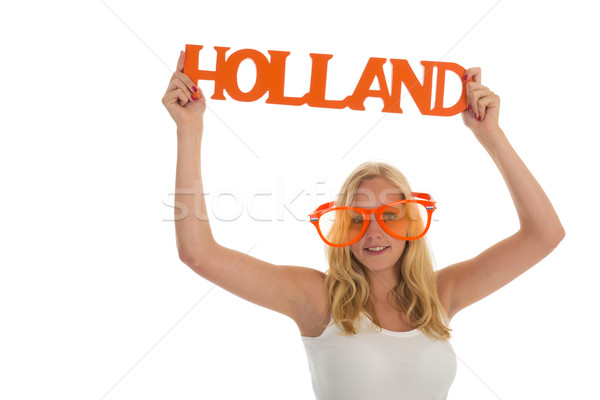 Rajongó Hollandia szőke nő holland csapat Stock fotó © ivonnewierink