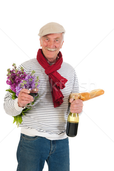 Francês homem pão vinho típico isolado Foto stock © ivonnewierink