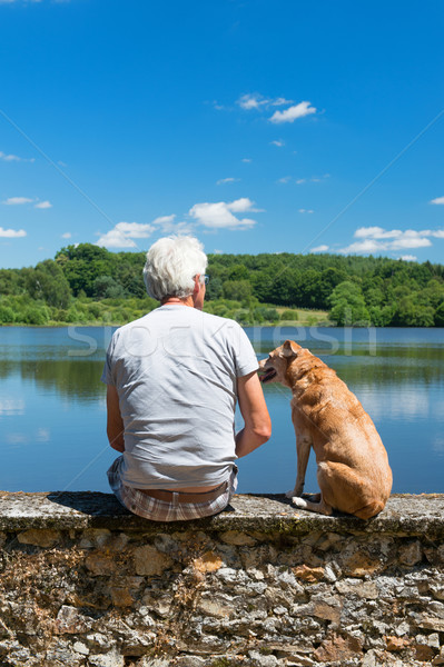 Altos hombre edad perro naturaleza paisaje Foto stock © ivonnewierink