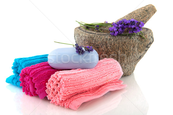 Rolled towels with lavender soap Stock photo © ivonnewierink