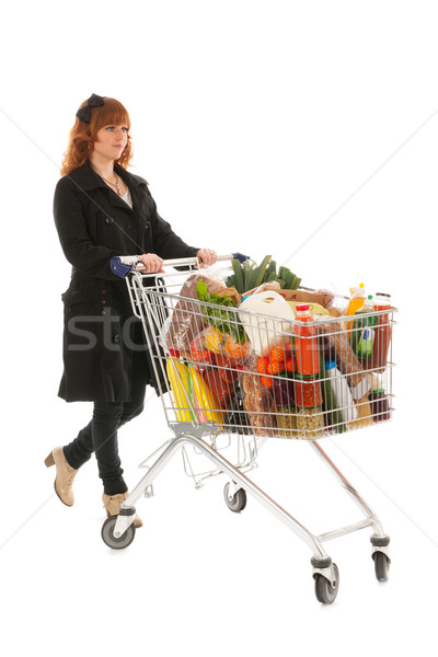 Kobieta koszyk pełny mleczarnia spożywczy produktów Zdjęcia stock © ivonnewierink
