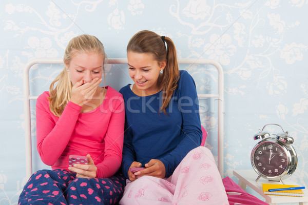 Teen girls with smartphones Stock photo © ivonnewierink