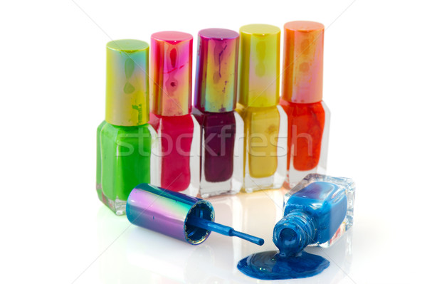 Kleurrijk nagellak weinig flessen witte mode Stockfoto © ivonnewierink