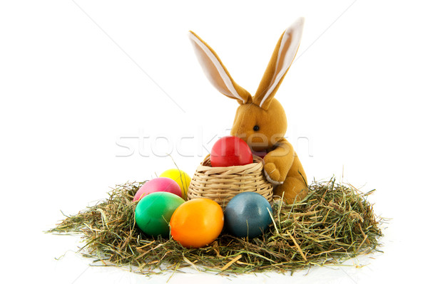 Easter hare with colorful eggs Stock photo © ivonnewierink