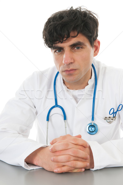 Słuchania pacjenta lekarza posiedzenia cierpliwość tabeli Zdjęcia stock © ivonnewierink