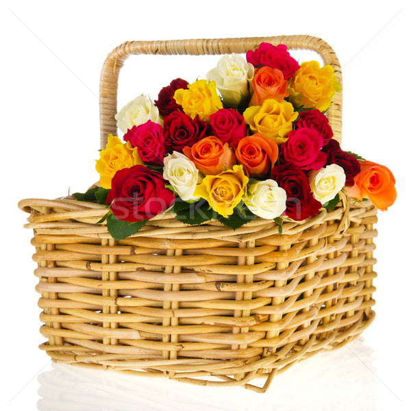 Kolorowy bukiet róż koszyka odizolowany biały Zdjęcia stock © ivonnewierink