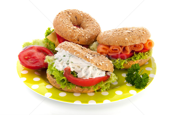 Fresh bagels with cheese and fish Stock photo © ivonnewierink
