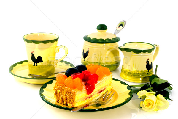 Fruit cake and coffee Stock photo © ivonnewierink