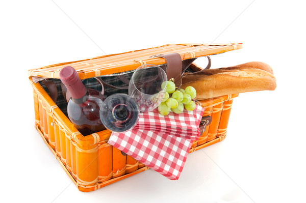 Cesta de picnic buena comer aire libre vino frutas Foto stock © ivonnewierink