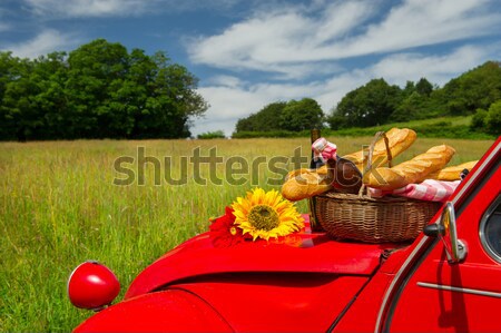 Fransız araba ekmek şarap tipik piknik Stok fotoğraf © ivonnewierink