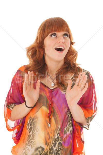 Portrait red haired girl looking up Stock photo © ivonnewierink