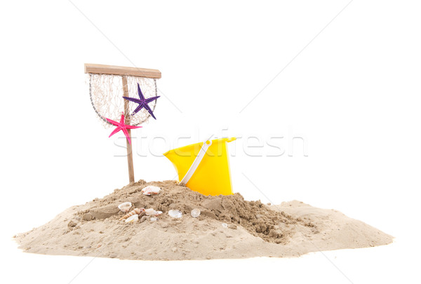 [[stock_photo]]: Plage · de · sable · jouets · isolé · blanche · plage