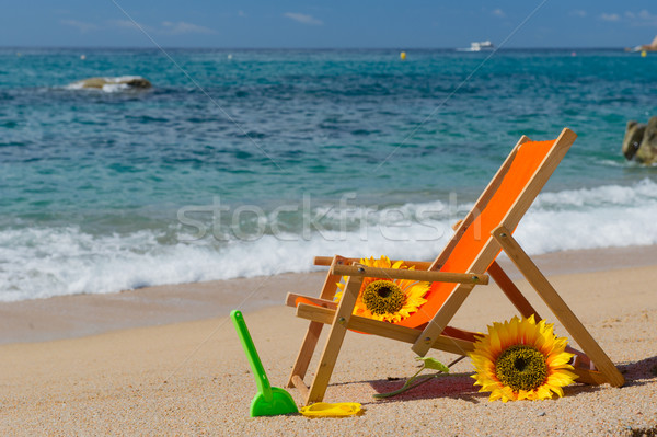 Pusty leżak kwiaty zabawki morza plaży Zdjęcia stock © ivonnewierink