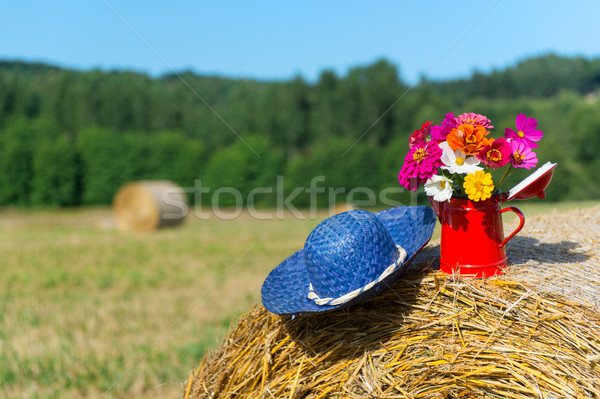 Bouquet flowers and summer hat in summer Stock photo © ivonnewierink