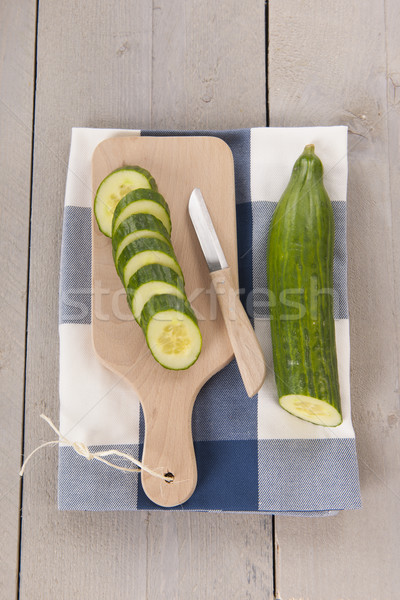 Foto stock: Pepino · rebanadas · alimentos · azul