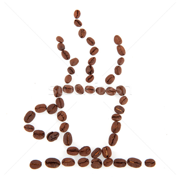 Foto stock: Copo · xícara · de · café · café · feijões · isolado · branco