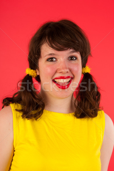 Portre mutlu genç kız sarı kırmızı kadın Stok fotoğraf © ivonnewierink