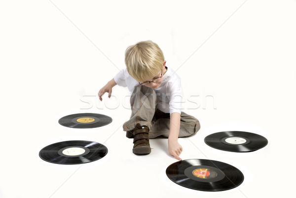 Foto stock: Criança · preto · vinil · criança · jogar · música