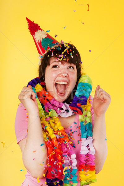 Emocionante aniversário menina festa papel feliz Foto stock © ivonnewierink
