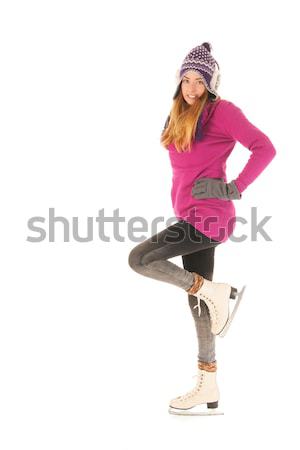 [[stock_photo]]: Patinage · femme · glace · isolé · blanche · fille
