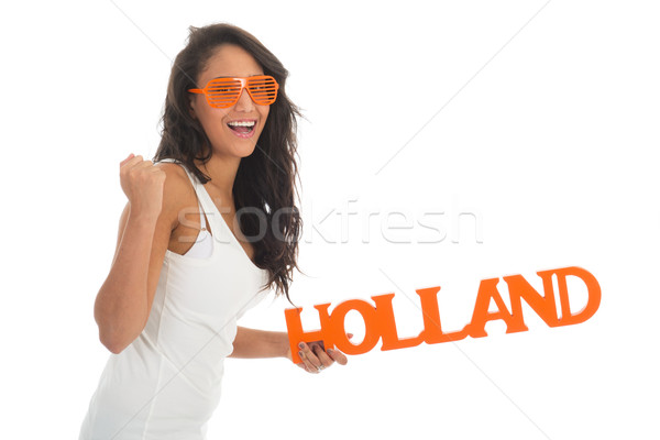 Stock fotó: Rajongó · Hollandia · afroamerikai · nő · holland · csapat · izolált