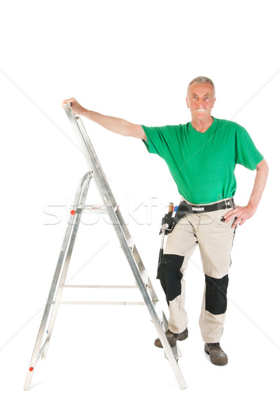 Stock photo: Manual worker with stepladder