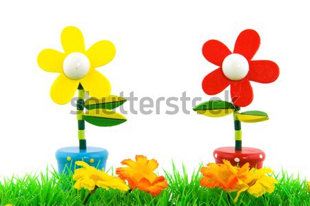 Foto stock: Verão · alegre · flores · grama · verde · vermelho · brinquedos