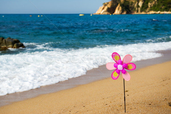 [[stock_photo]]: Jouet · vent · moulin · plage · coloré · été