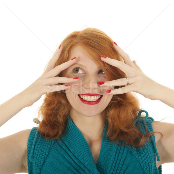 Portrait girl with red hair funny hiding Stock photo © ivonnewierink