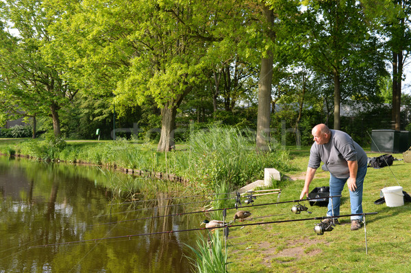 Fisherman with fishing rods Stock photo © ivonnewierink